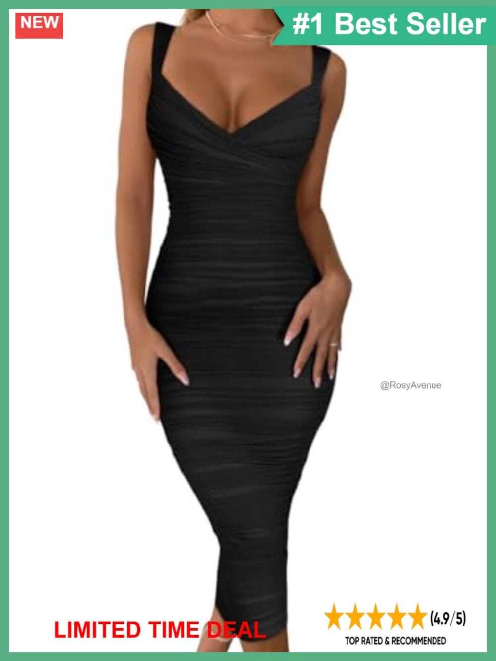 Sexy Bodycon Sleeveless Ruched Mesh Midi Club Party Dress